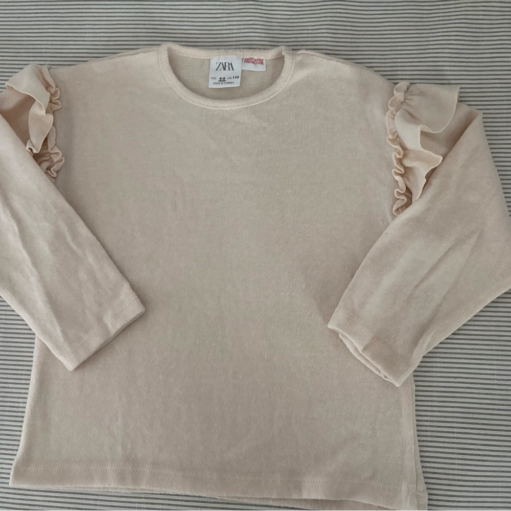Zara Kids Beige Long Sleeve Ruffle Top